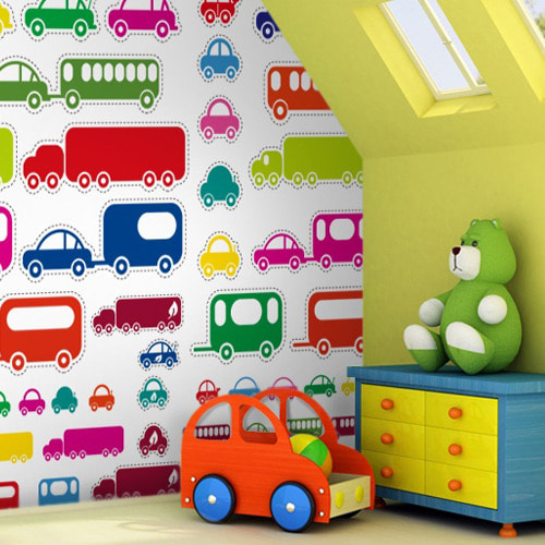 뮤럴벽지 디자인벽지 (KW0200) Rainbow Car /인테리어벽지/아트벽지/컬러/자동차/아이방/유치원벽지