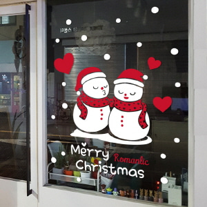 크리스마스스티커 눈사람 커플 소형 (JMCS3_080) /눈꽃스티커/크리스마스/성탄절/겨울/시즌스티커/창문데코