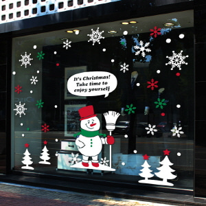 크리스마스스티커 눈사람과 스케이트02 (JMCS3_089) /눈꽃스티커/크리스마스/성탄절/겨울/시즌스티커/창문데코