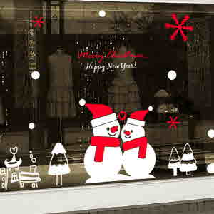 크리스마스스티커 ch698-눈사람과크리스마스(2톤) /눈꽃송이/겨울/성탄절/창문데코/새해스티커