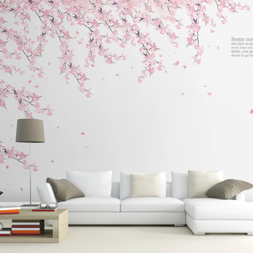 뮤럴벽지 디자인벽지 (NW7440) 아름다운노래 /인테리어벽지/아트벽지/봄/벚꽃/레터링/거실리폼벽지