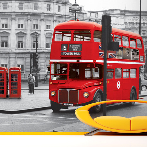 뮤럴벽지 디자인벽지 (PW7000) 미니버스2 /영국/런던이층버스/앤틱/빈티지/레트로/사진/풍경/카페벽지