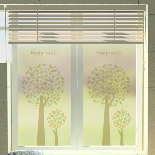 ik546-행복을주는나무두그루 /인테리어안개글라스시트지/반투명/에칭/엠보/세로형유리시트지/자연