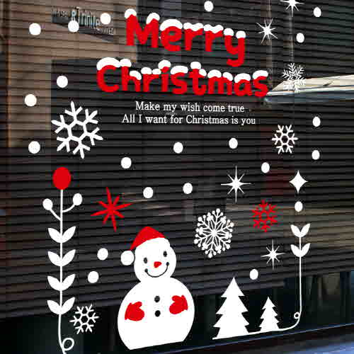 (CHW-300) 크리스마스 행복한 눈사람 /눈꽃스티커/크리스마스장식/성탄절데코/유리창데코스티커