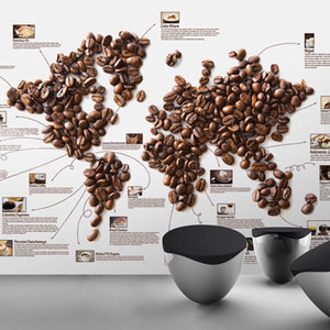뮤럴벽지 디자인벽지 (PW9420) COFFEE &amp; TRIP /인테리어벽지/아트벽지/세계지도/map/원두커피/카페벽지