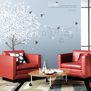 뮤럴벽지 디자인벽지 (NW4370) Summer Tree /인테리어벽지/아트벽지/나무/새/폴라로이드/거실/카페/리폼벽지