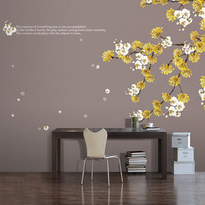 뮤럴벽지 디자인벽지 (NW4670) 사랑인가요 /인테리어벽지/아트벽지/꽃나무/회화/레터링/거실벽지
