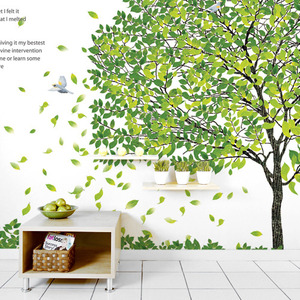 뮤럴벽지 디자인벽지 (NW2710) Green tree /인테리어벽지/아트벽지/나무/숲/새/레터링/카페벽지
