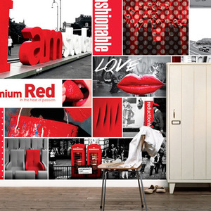 뮤럴벽지 디자인벽지 (GW9450) 힐링타임6 /인테리어벽지/아트벽지/프레임/타이포그라피/모던/RED/빨강/카페벽지