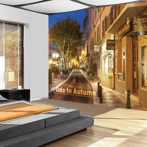 뮤럴벽지 디자인벽지 (PW3390) 가을에 부치는 송가 /인테리어벽지/아트벽지/레터링/유럽거리/여행/카페벽지