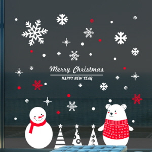곰돌이와 눈사람 (cc488) 크리스마스 눈꽃스티커