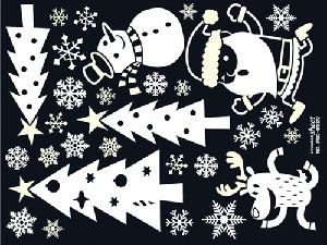 크리스마스 스티커(PSC-61022) 루돌프와 산타/눈꽃스티커/야광스티커/크리스마스스티커