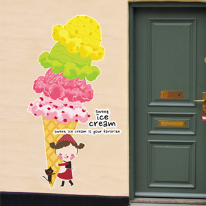 그래픽스티커 ih153-아이스크림소녀와고양이