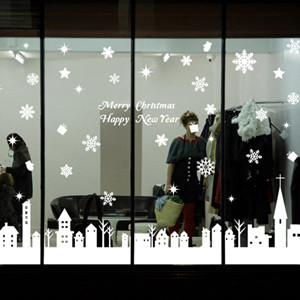 크리스마스스티커 ij155-크리스마스날 행복한 마을(대형)/그래픽스티커/크리스마스/선물/눈꽃송이/레터링/눈/겨울/인테리어/크리스마스스티커
