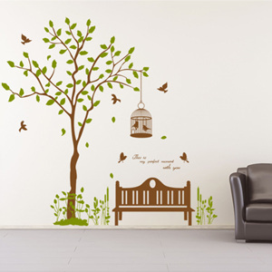그래픽스티커 pa155-휴식을주는 행복나무와새 /나무스티커
